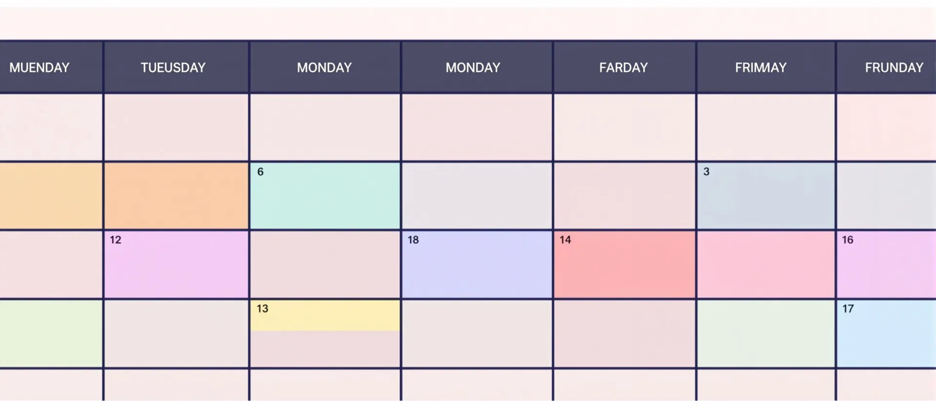 Colourful weekly calendar grid