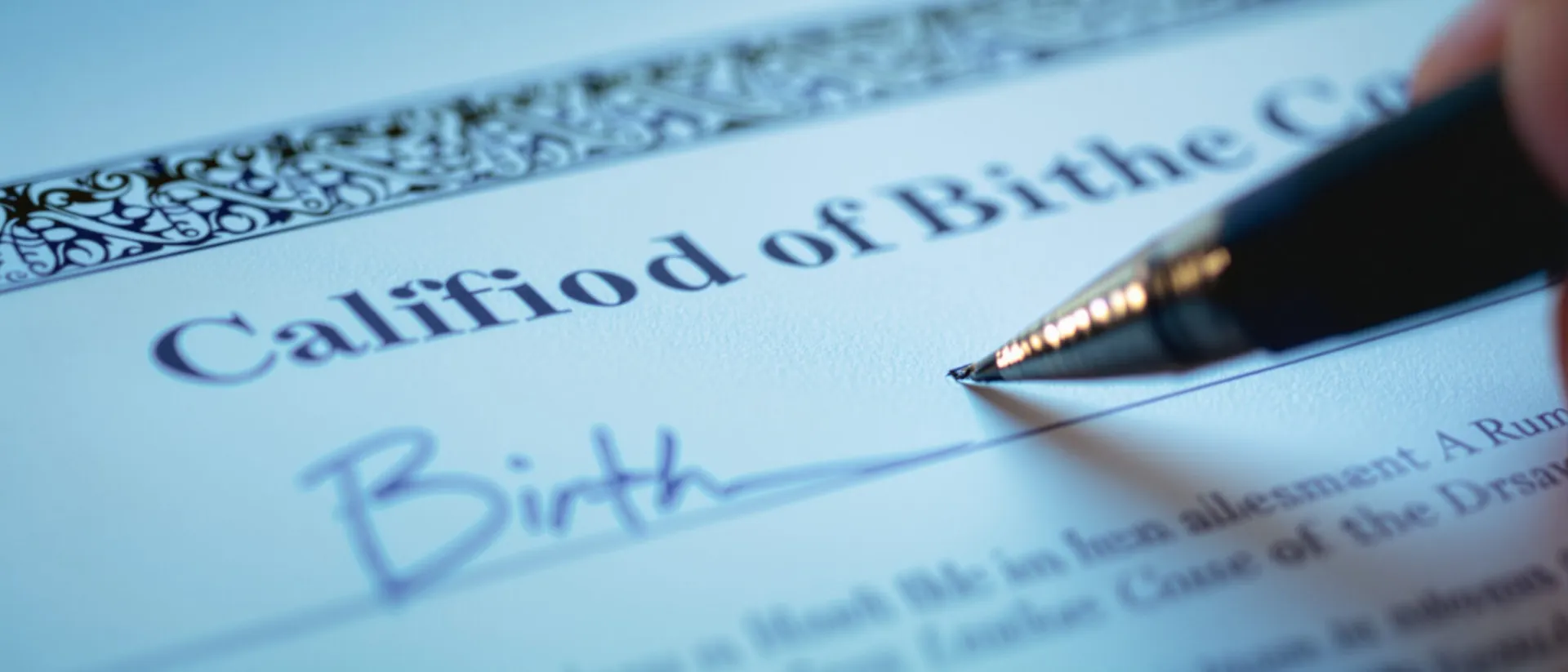 Birth certificate and pen