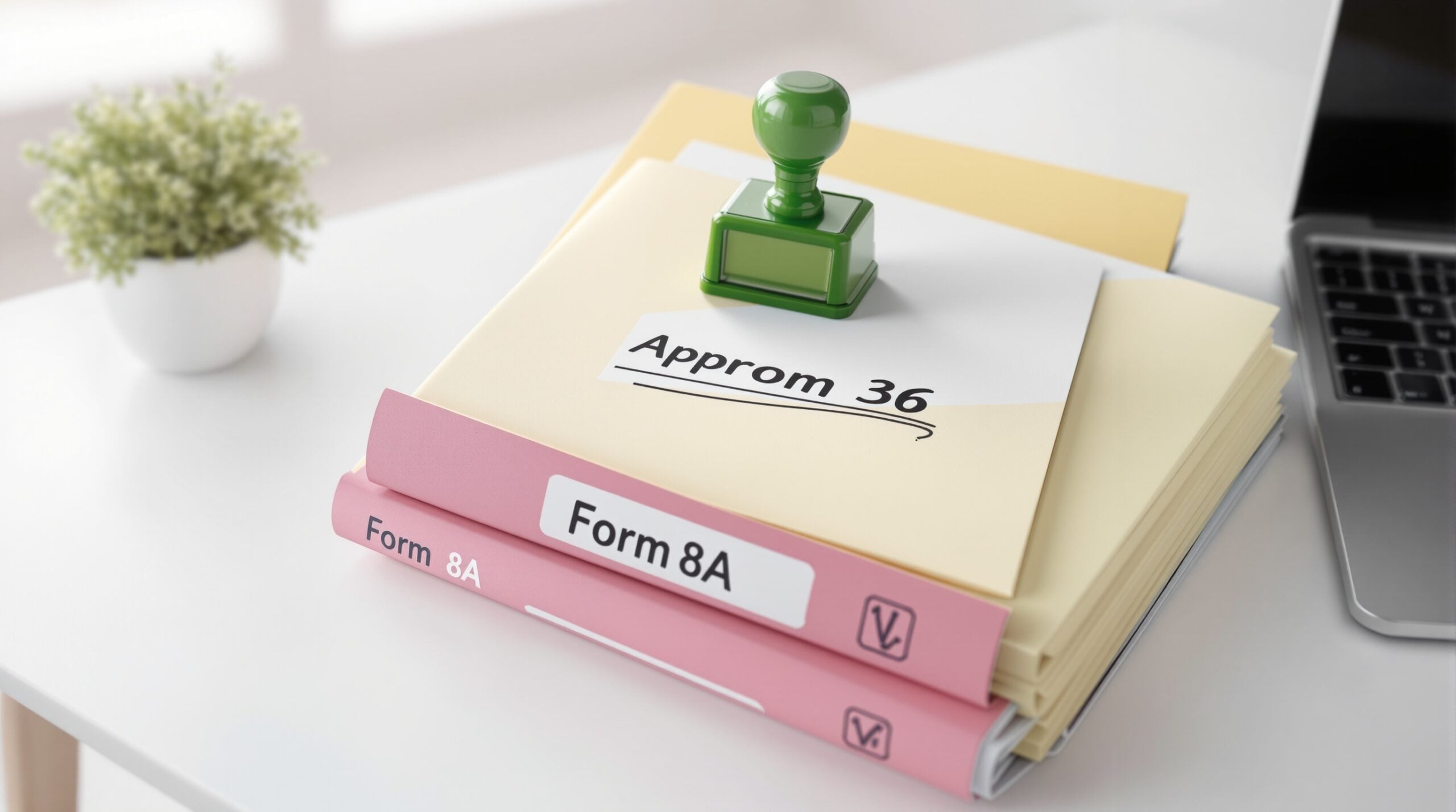 Organized legal documents with approved stamp on desk