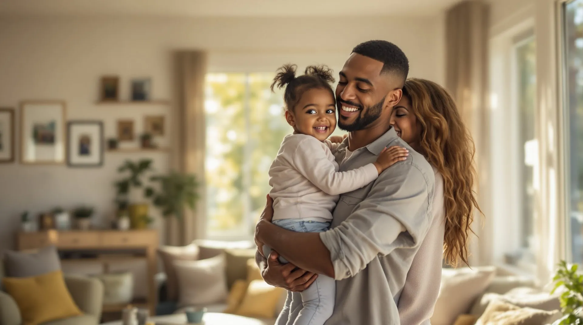 Family embracing in their home