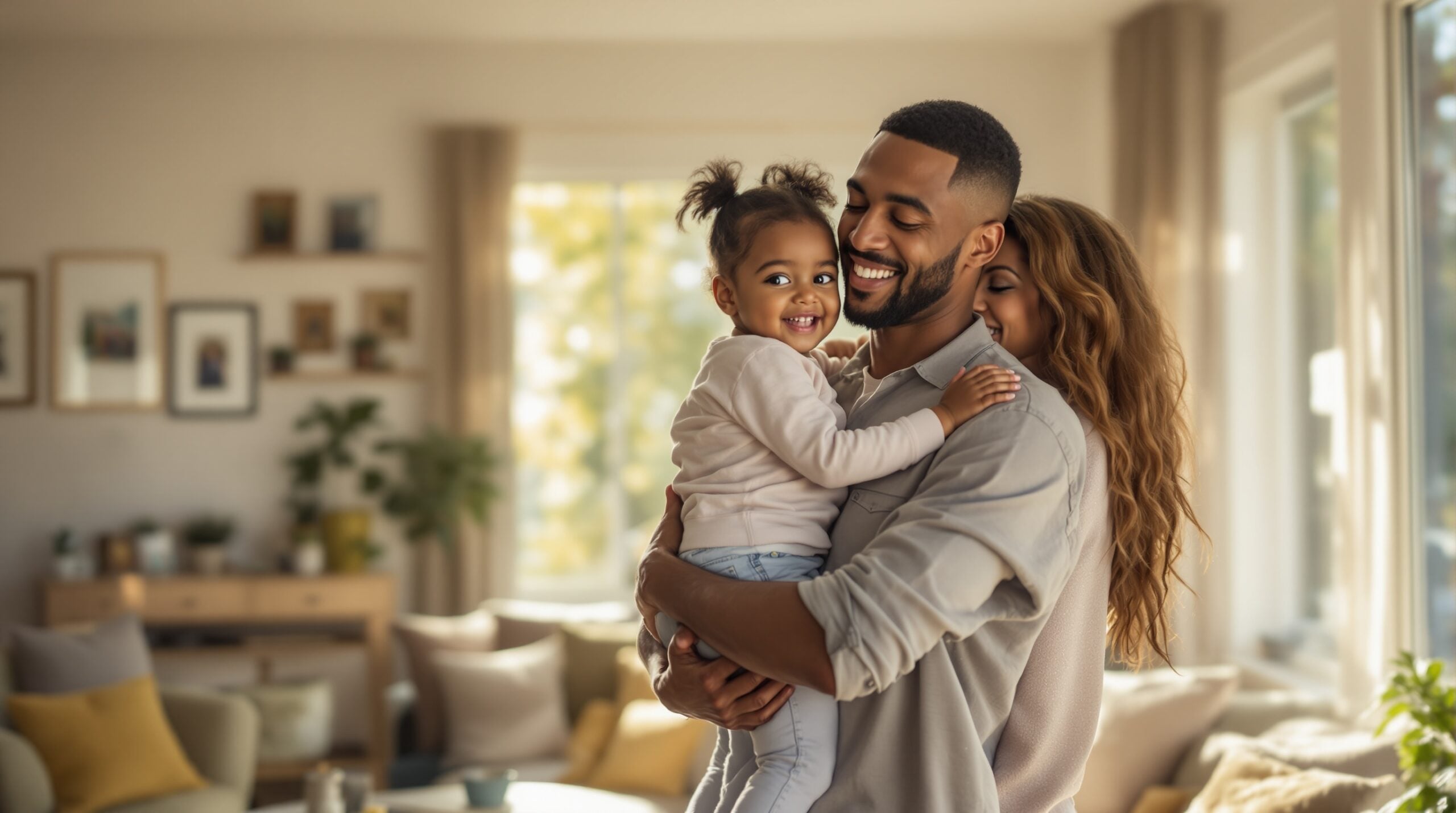 Family embracing in their home